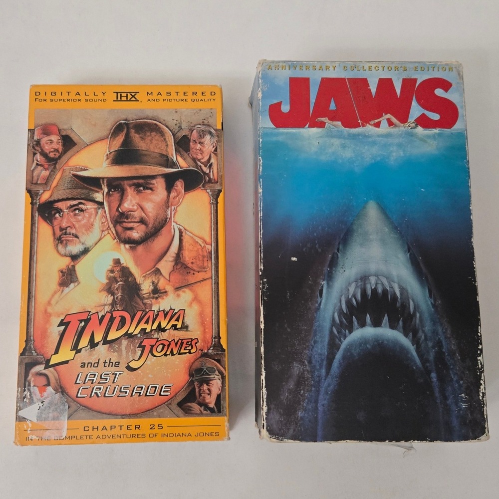 VTG Steven Spielberg VHS Lot Jaws 25th Anniv 2 Tape Set Indiana Jones Crusade
